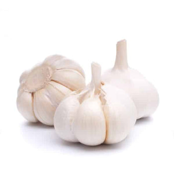 Three heads of garlic on a white background