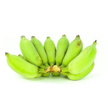 Bunch of green bananas on a white background